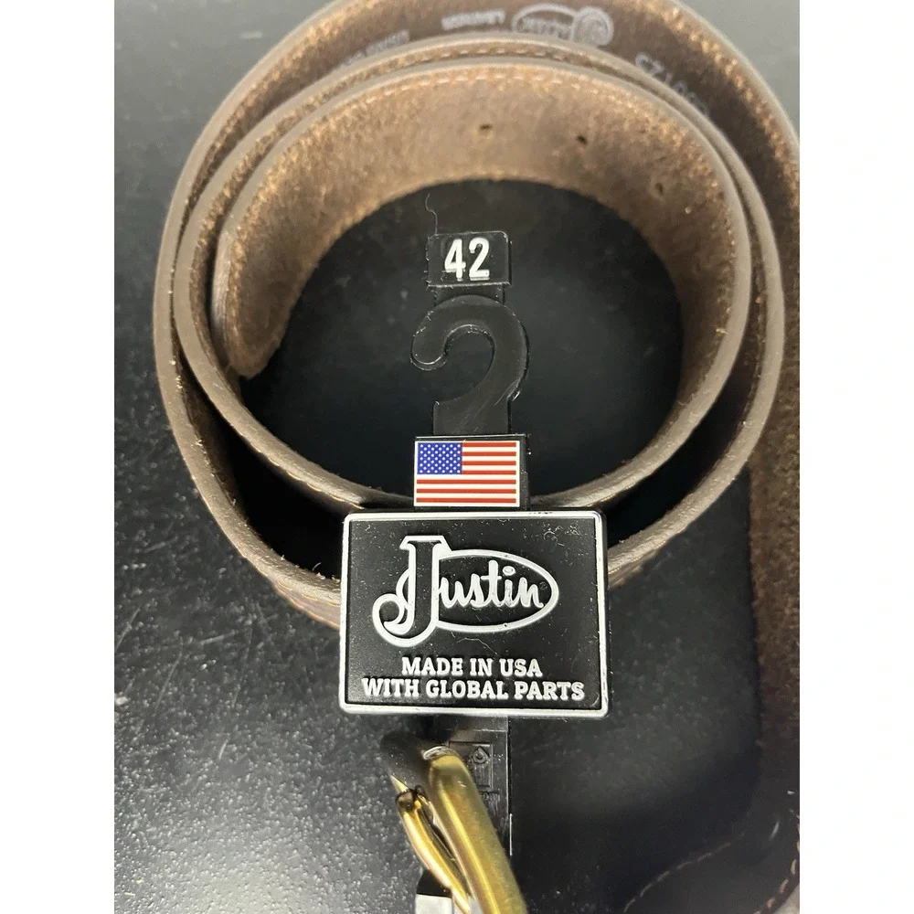NWT Justin Sycamore Cinch Brown Leather Belt Size 42 COO125 USA Made